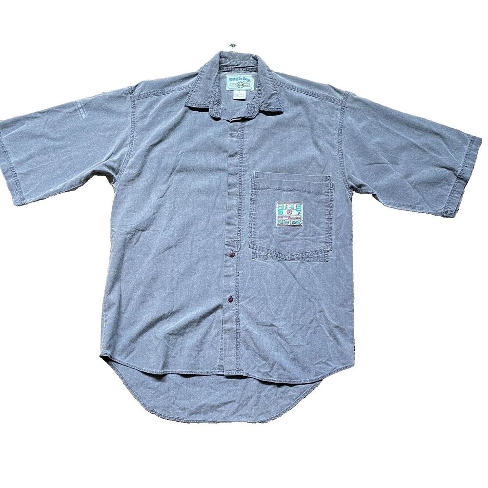 VTG 90s BUGLE BOY Dusty Blue Short Sleeve Button Up Shirt Mens Size Small
